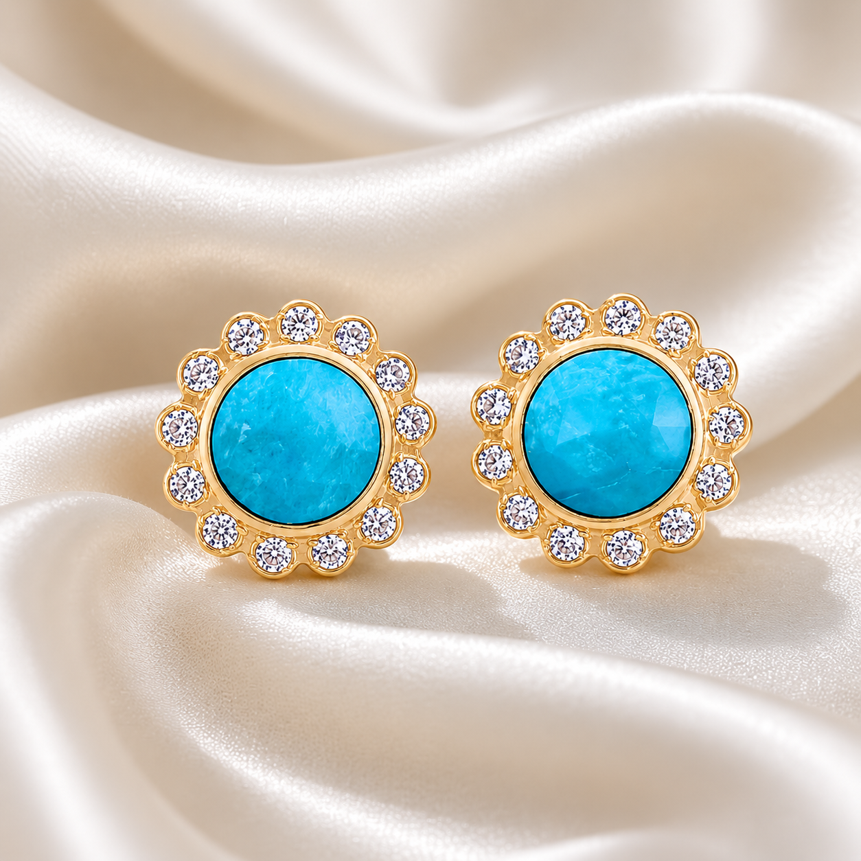 Capri Turquoise Halo Stud Earrings | 24K Gold Vermeil & White CZ