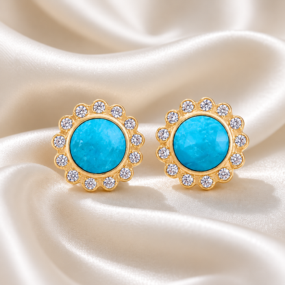 Capri Turquoise Halo Stud Earrings | 24K Gold Vermeil & White CZ