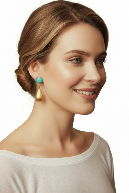 Capri Turquoise & Brushed Gold Vermeil Drop Earrings | Coastal Luxury Statement Earrings
