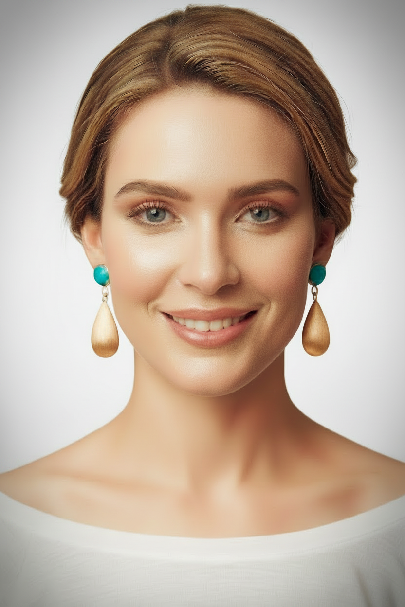 Capri Turquoise & Brushed Gold Vermeil Drop Earrings | Coastal Luxury Statement Earrings