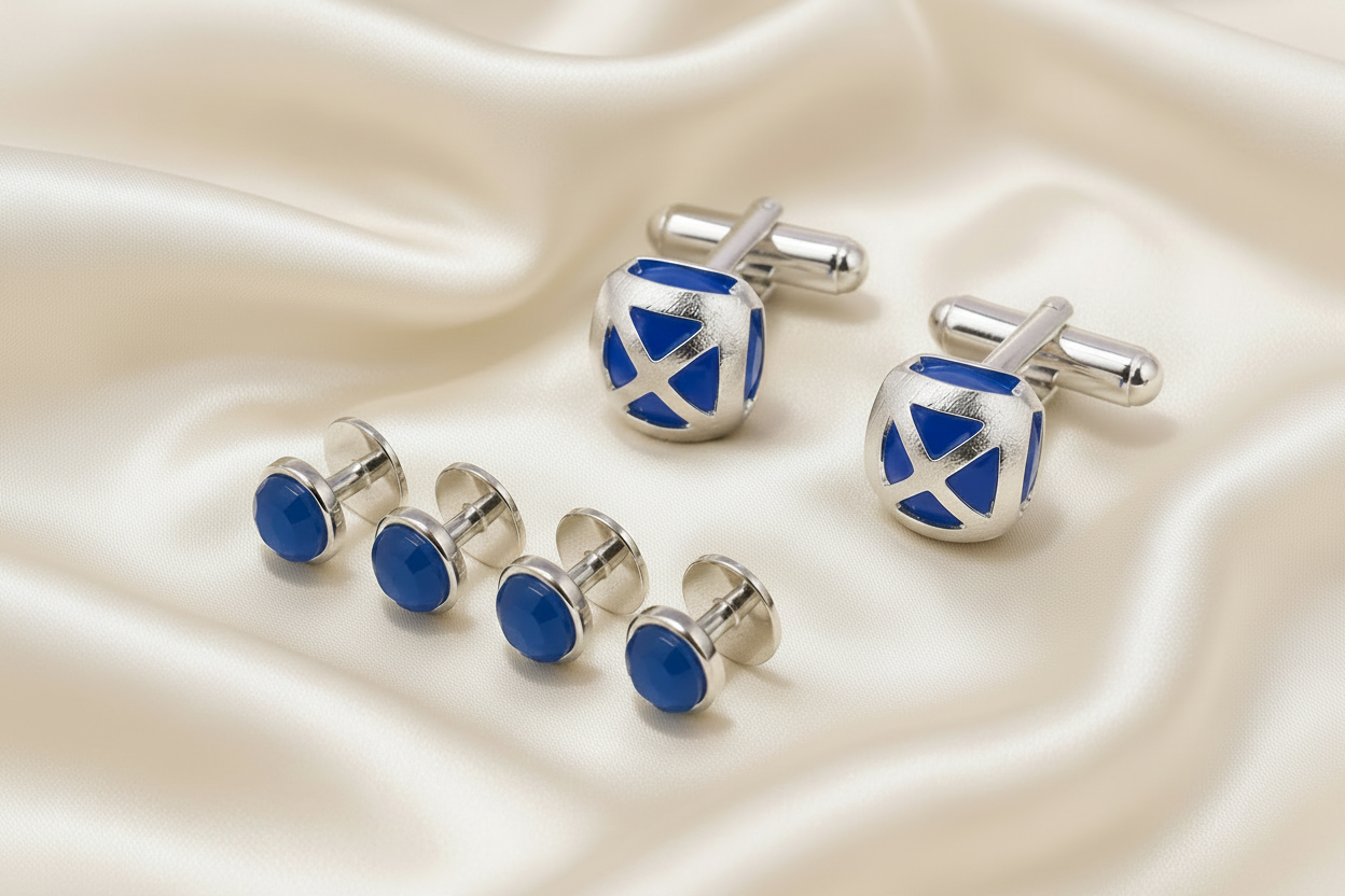 Capri French Blue Chalcedony Sterling Silver Cufflinks & Dress Stud Set | Laura B. Smith Jewelry
