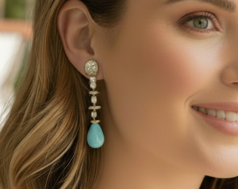 Capri Sleeping Beauty Turquoise Pavé Drop Earrings