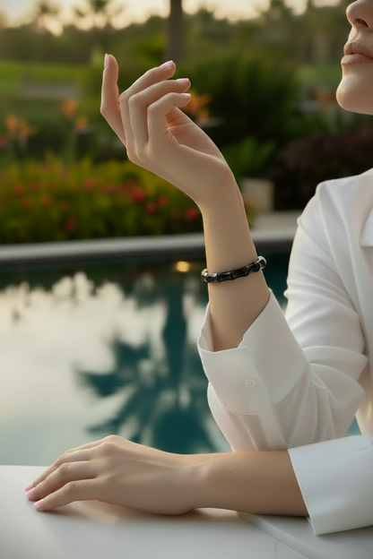 Capri Noir Black Onyx Bamboo Bangle Bracelet – Waterproof Coastal Luxury Stack Bracelet