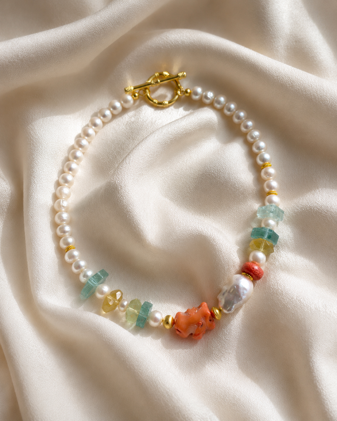 One-of-a-Kind Amalfi Coral Mare Baroque Pearl Statement Necklace