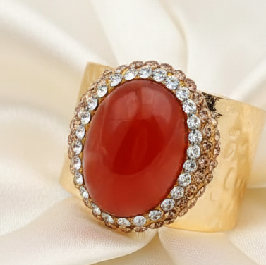 Capri Carnelian Pavé Adjustable Statement Ring | Gold Resort Cocktail Ring