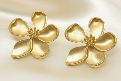 Montecito Gold Link Necklace & Vermeil Floral Stud Earring Set - Coastal Luxury Jewelry