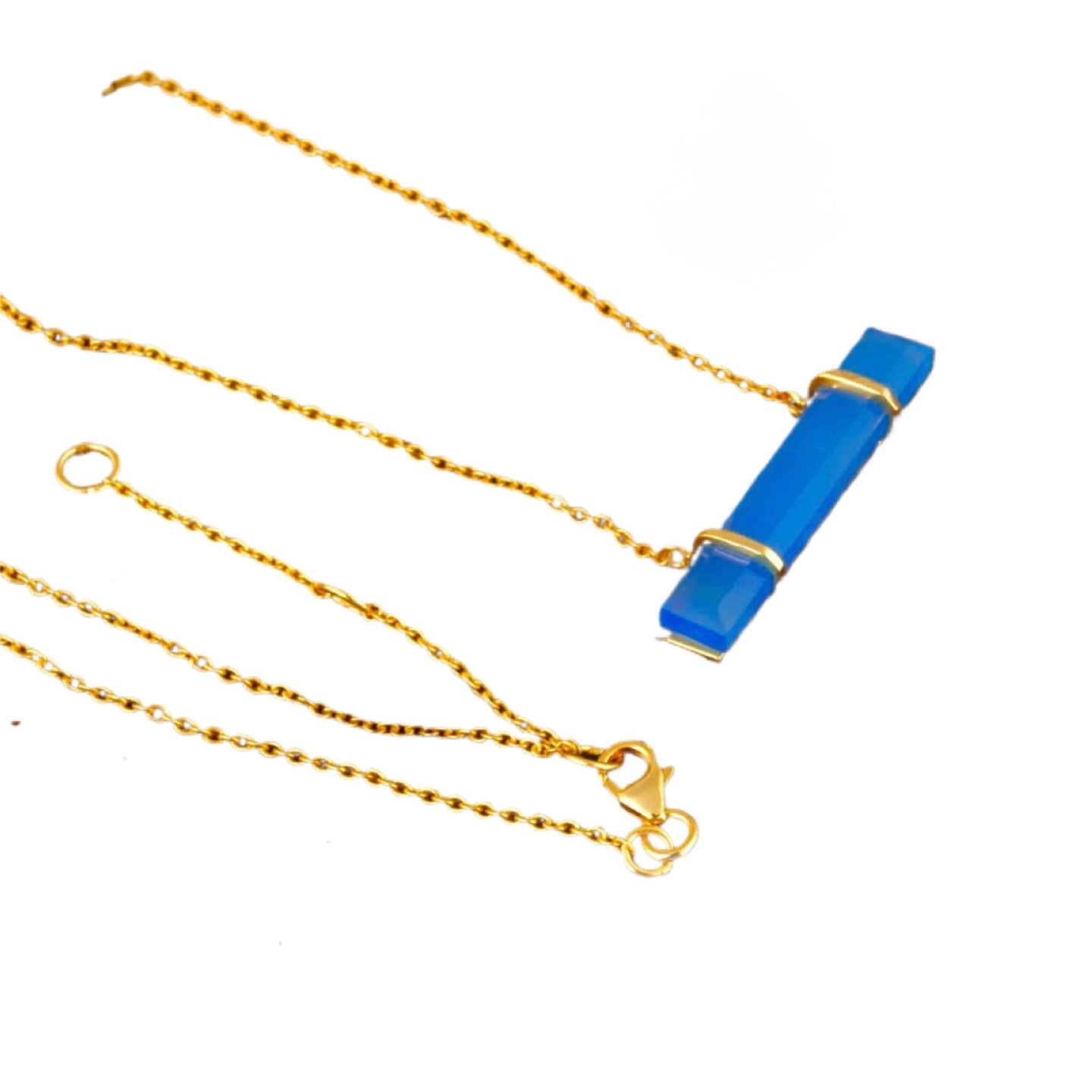 Capri French Blue Chalcedony Baguette Bar Necklace