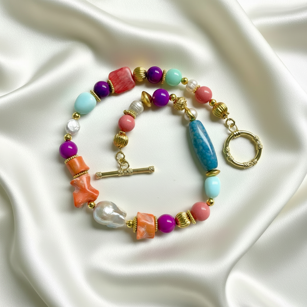 Ibiza Riviera Baroque Pearl, Opal & Coral Statement
One-of-a-Kind Necklace