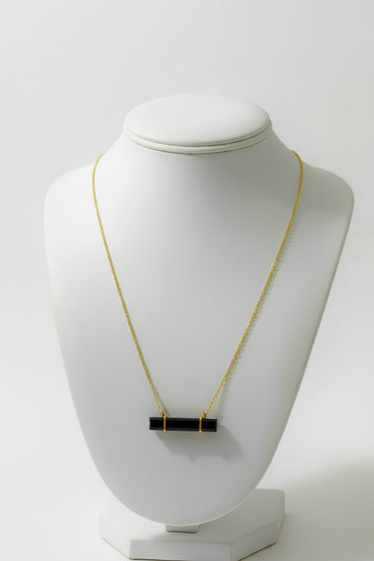Capri Noir Black Onyx Baguette Necklace – 24k Gold Filled Modern Coastal Pendant Necklace