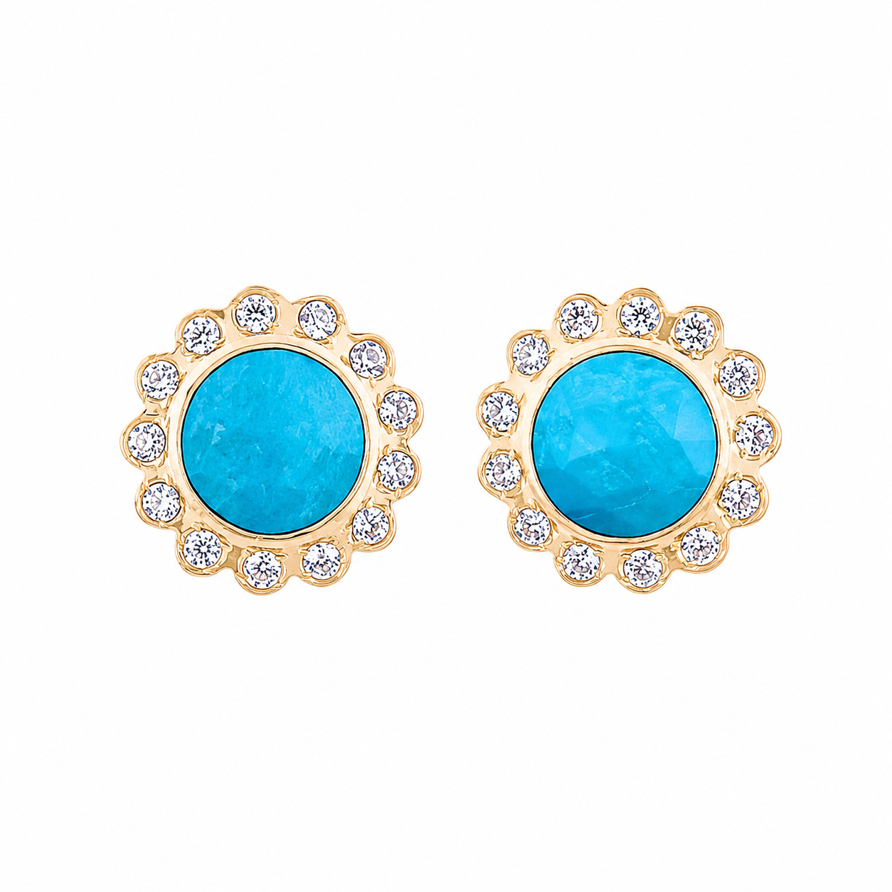 Capri Turquoise Halo Stud Earrings | 24K Gold Vermeil & White CZ