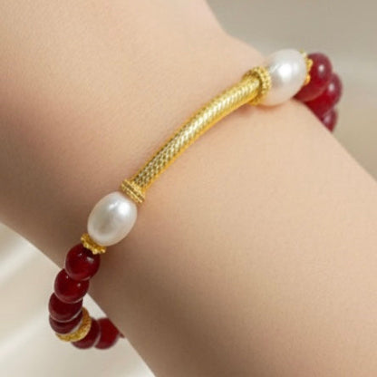 Capri Crimson Aventurine & Baroque Pearl Bracelet | One-of-a-Kind Coastal Luxury