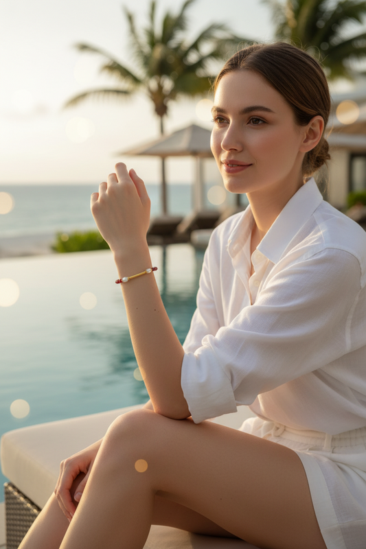 Capri Crimson Aventurine & Baroque Pearl Bracelet | One-of-a-Kind Coastal Luxury