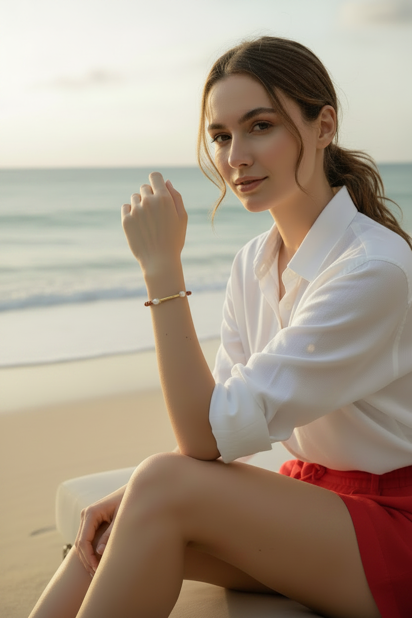 Capri Crimson Aventurine & Baroque Pearl Bracelet | One-of-a-Kind Coastal Luxury
