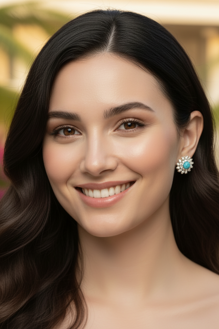 Capri Turquoise & Pearl Halo Statement Stud Earrings