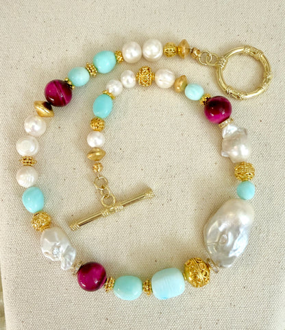 Ibiza Sunset Pearl & Opal Statement Necklace
