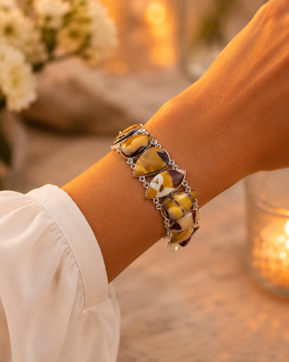 One of a Kind Montecito Mookaite Sterling Silver Statement Bracelet – Golden Sunset & Earthstone Variations