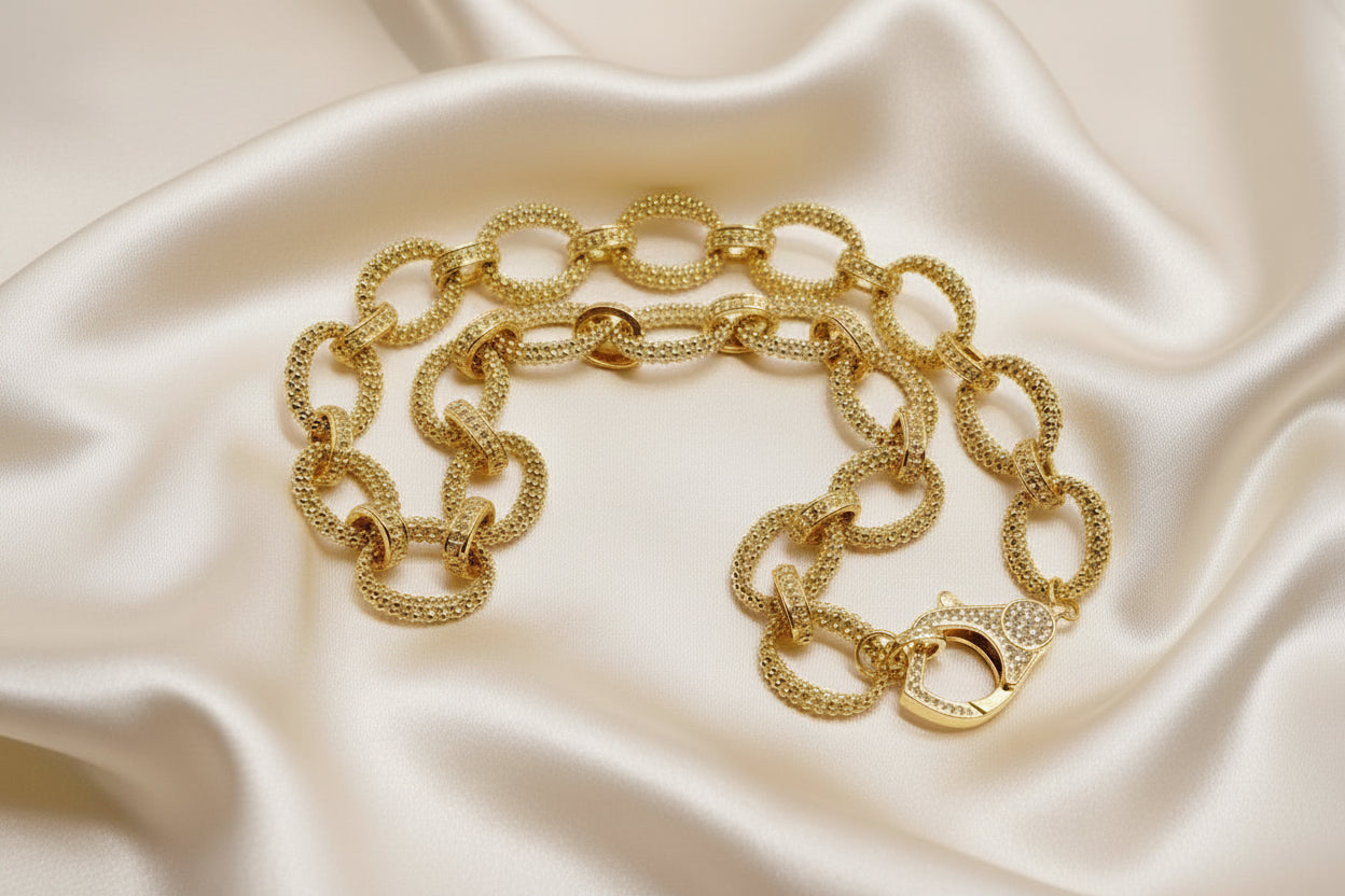 Montecito Gold Link Necklace & Vermeil Floral Stud Earring Set - Coastal Luxury Jewelry