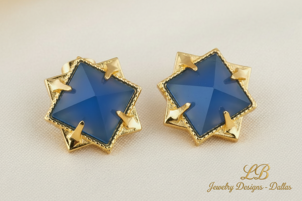 Medium Blue Chalcedony Pyramid Stud Earrings – 24k Gold Vermeil