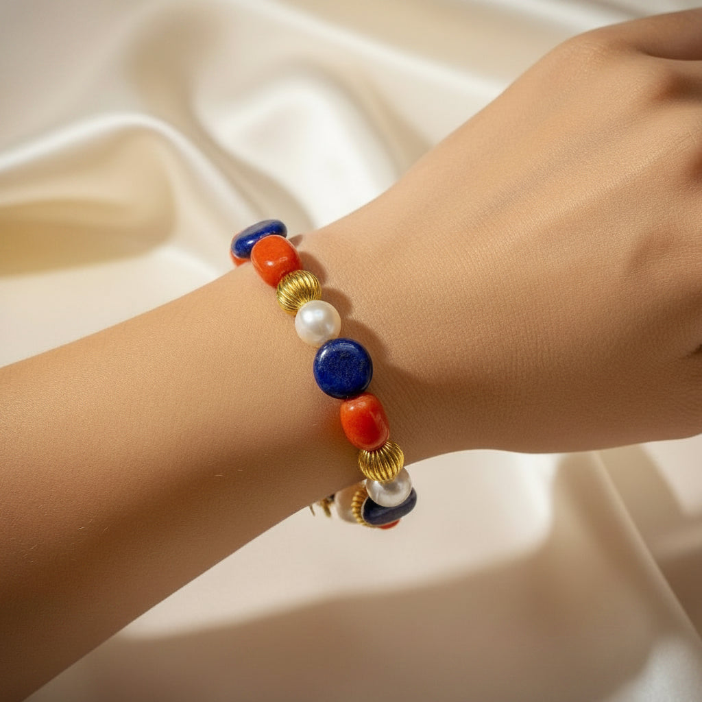 One-of-a-Kind Capri Lapis Lazuli, Carnelian & Freshwater Pearl Statement Bracelet