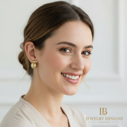 French-Inspired Brushed 18k Gold Vermeil Stud Earrings - Petite Matte Gold Everyday Earrings