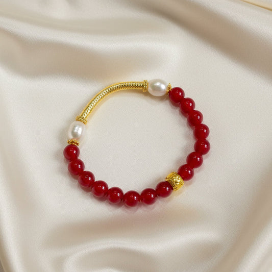 Capri Crimson Aventurine & Baroque Pearl Bracelet | One-of-a-Kind Coastal Luxury