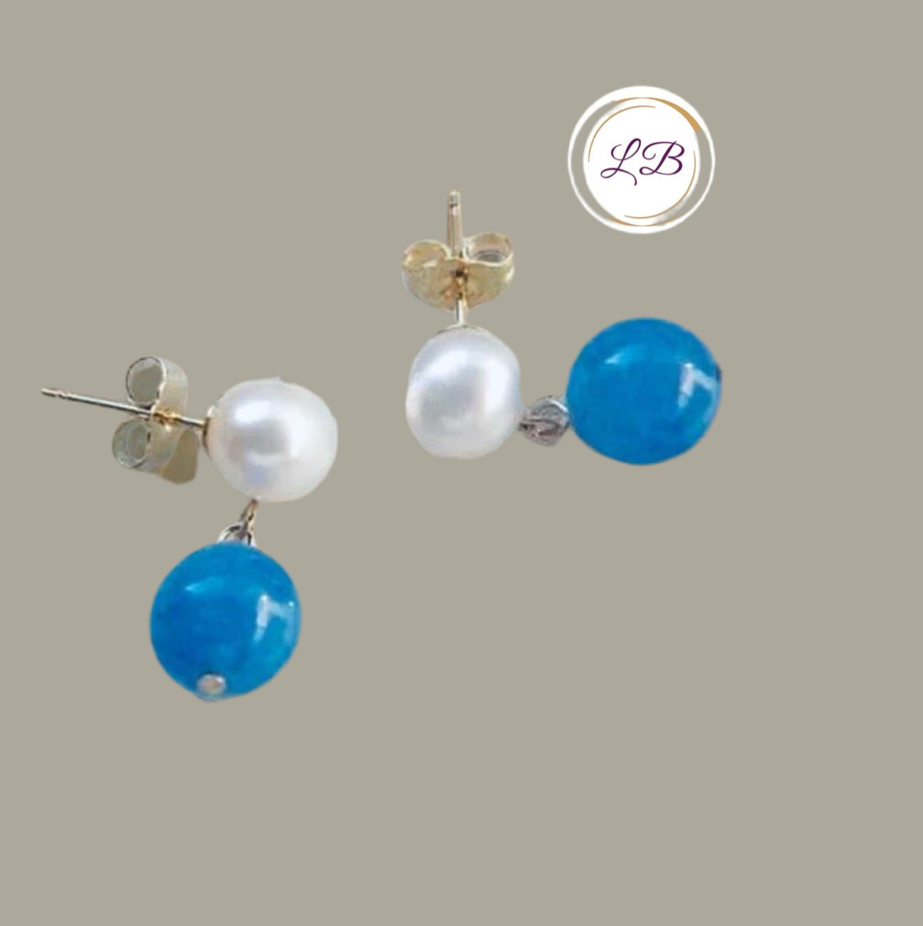 Blue Jade Stud Dangle Earrings
