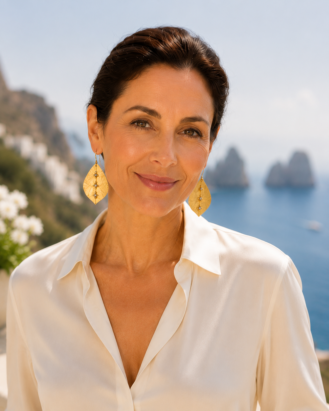 Capri Hammered Gold Leaf & White Topaz Sculptural Statement Earrings | Limited Edition