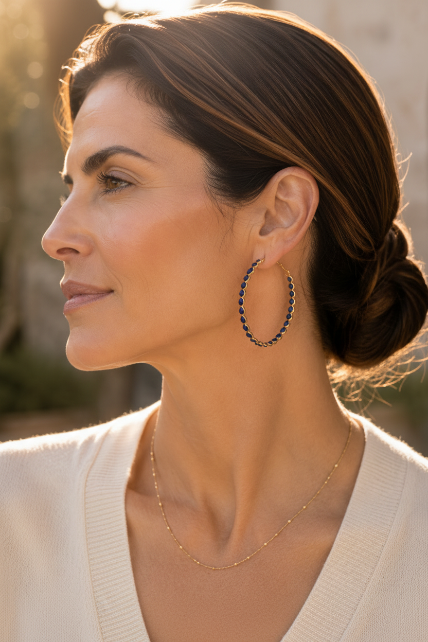 Montecito Lapis Lazuli Gold Vermeil Statement Hoop Earrings