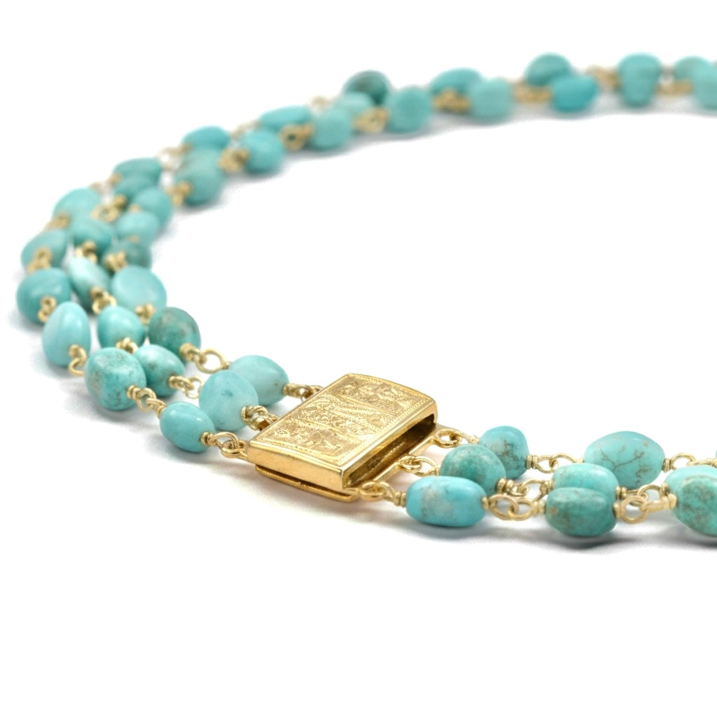 Capri Larimar Heart Necklace & Hoop Earrings Set – 22k Gold Vermeil Coastal Luxury Jewelry