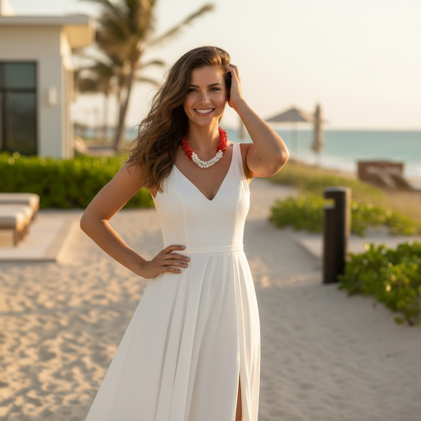 Ibiza Red Coral & Freshwater Pearl Triple-Strand Necklace - Luxury Coastal Statement Jewelry