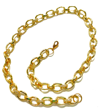 18k Gold-Filled Chunky Rolo Cable & Pave Crystal Gold Chain Necklace