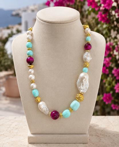 Ibiza Sunset Pearl & Opal Statement Necklace