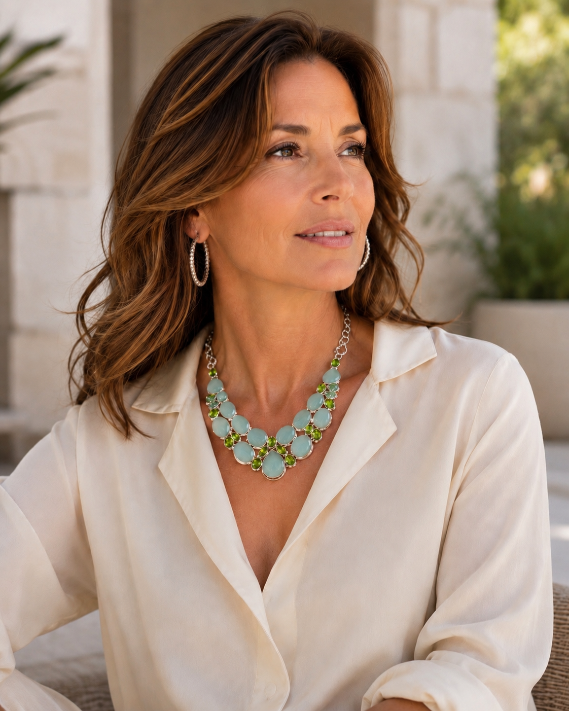 One-of-a-Kind Montecito Aquamarine & Peridot Sterling Silver Statement Necklace