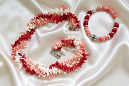 Capri Rosso Coral & Ivory Branch Statement Necklace with Coordinating Bracelet