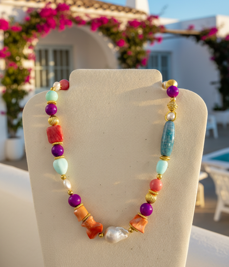 Ibiza Riviera Baroque Pearl, Opal & Coral Statement
One-of-a-Kind Necklace