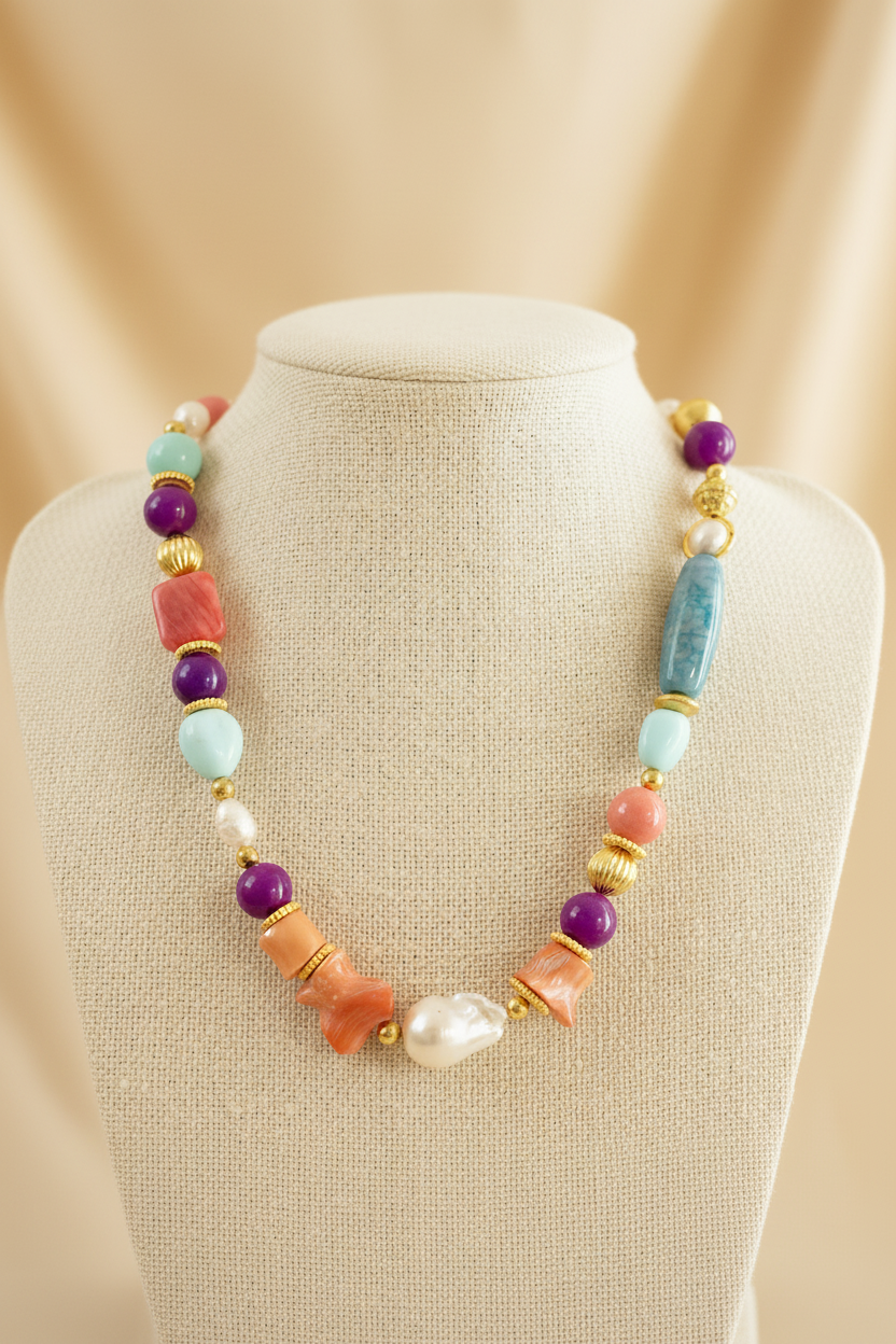 Ibiza Riviera Baroque Pearl, Opal & Coral Statement
One-of-a-Kind Necklace
