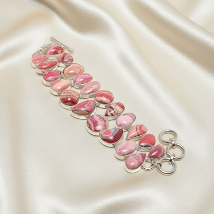 Capri Rhodochrosite & Sterling Silver Statement Bracelet - Coastal Luxury Jewelry
