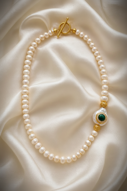 Montecito One-of-a-Kind Malachite Baroque Pearl Necklace
