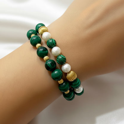 Montecito Malachite & Freshwater Pearl Bracelet Stack & Statement Ring Set