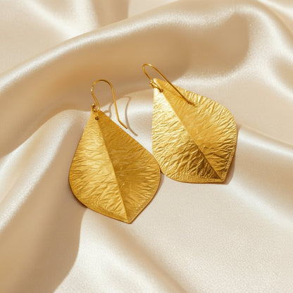 Capri Hammered Gold Leaf & Freshwater Pearl Statement Earrings | 22K Gold Vermeil