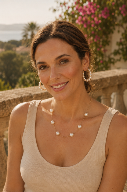 Montecito Coin Pearl Necklace & Hoop Earring Set - Coastal Luxury Jewelry