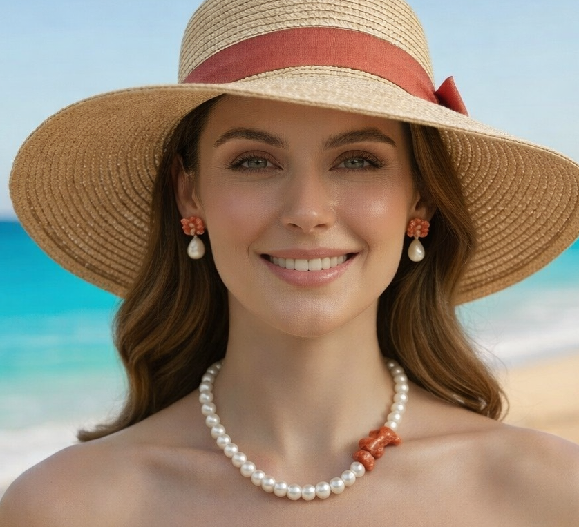 Amalfi Coral & Pearl Necklace - Coastal Luxury Collection