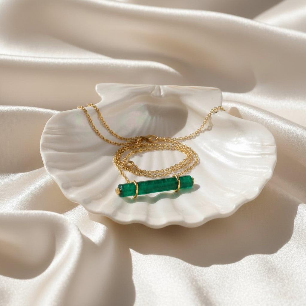 Montecito Emerald Green Onyx & Vermeil Crystal Bar Necklace and Stud Earring Set