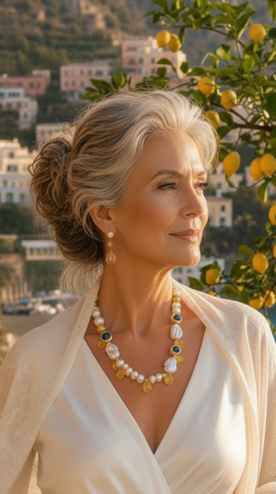 One-of-a-Kind Amalfi Baroque Pearl, Murano Glass & Lemon Quartz Statement Necklace