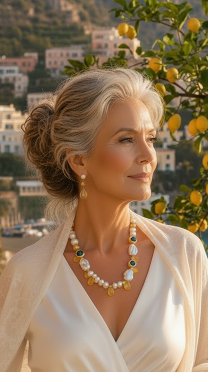One-of-a-Kind Amalfi Baroque Pearl, Murano Glass & Lemon Quartz Statement Necklace