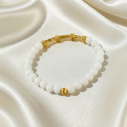 Montecito White Alabaster & Balinese 22k Gold Vermeil Bracelet | Signature Luxury Bracelet
