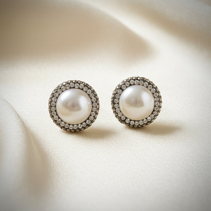 Montecito Pearl & Marcasite Halo Necklace & Stud Set