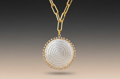 Sterling Silver - White Topaz Medallion Pendant Chain Necklace