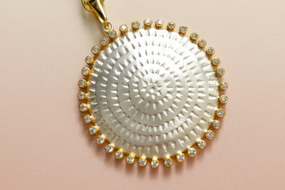 Sterling Silver - White Topaz Medallion Pendant Chain Necklace