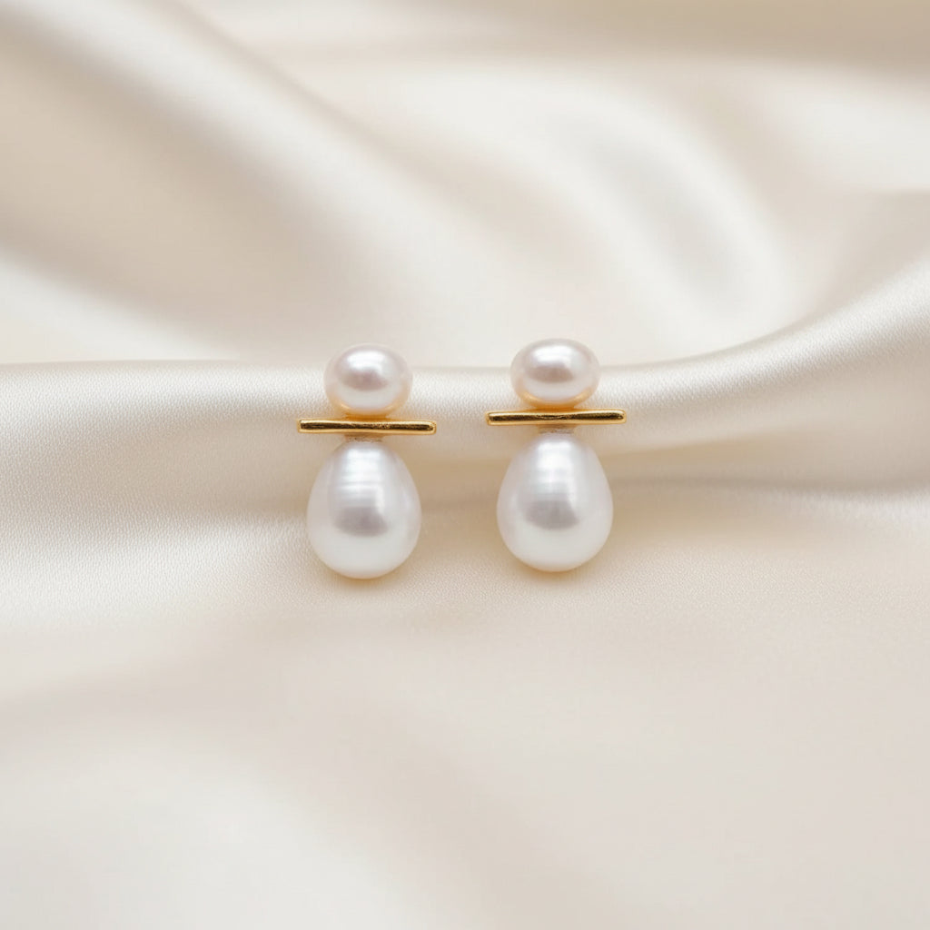 Capri Double Pearl Stud Earrings – Freshwater Pearl & Gold Coastal Luxury Earrings